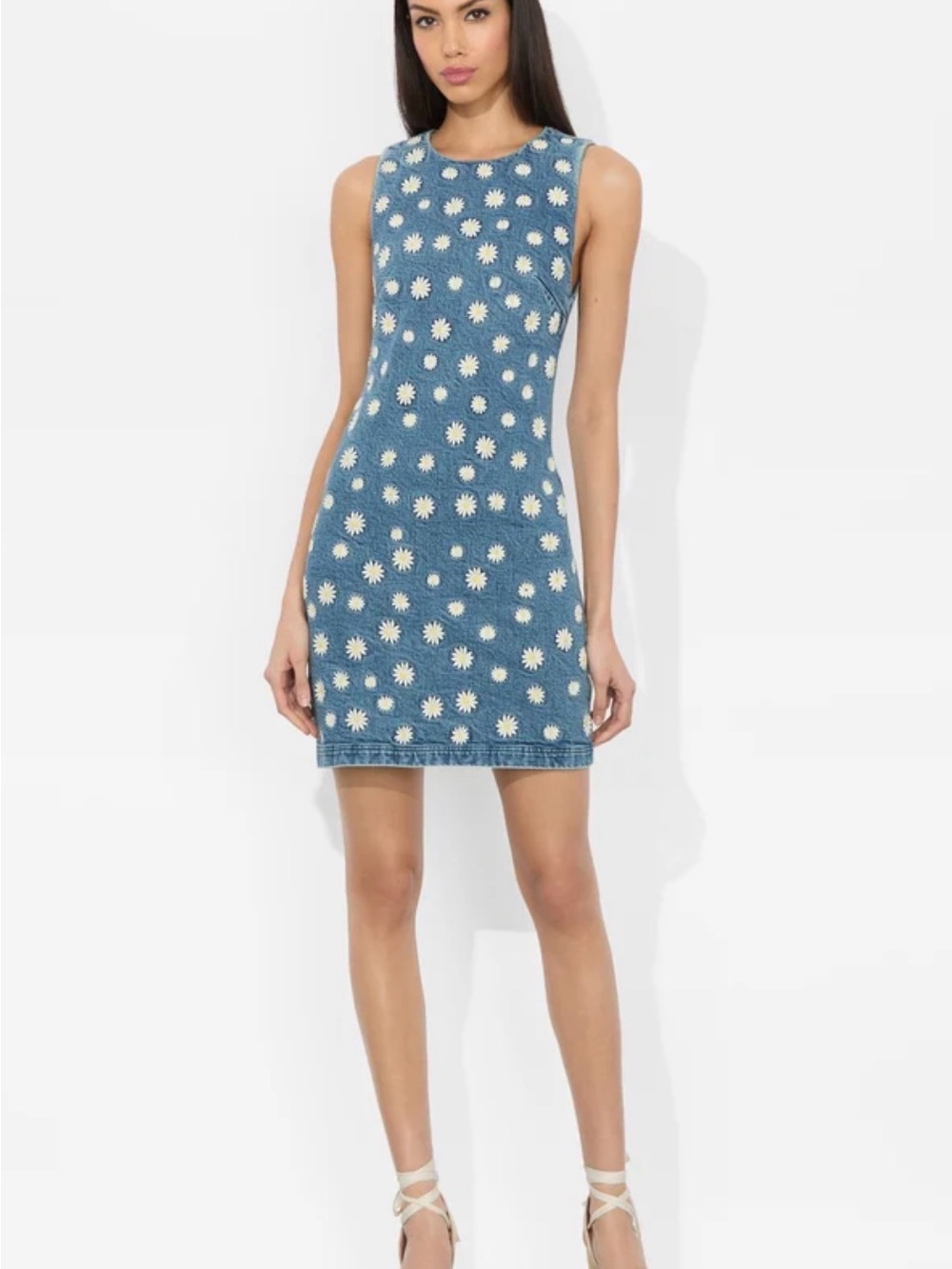 Alice + Olivia WYNELL EMBROIDERED MINI DRESS Blue Daisy Knit Mini Dress - Picture 5 of 5